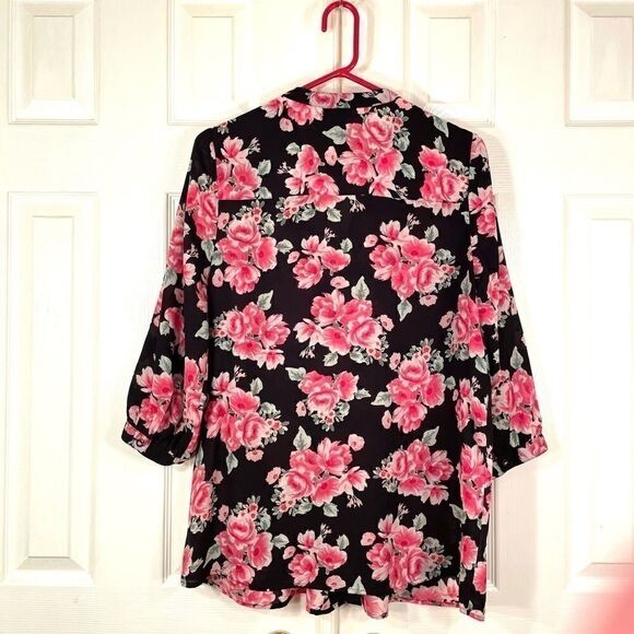 BLACK w PINK ROSES BLOUSE by CHARTER CLUB WOMAN 0X - Picture 5 of 5